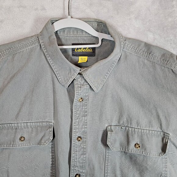 Cabelas Mens 2XL Short Sleeve Button Canvas Shirt Gray Cotton Work flaw rugged - Picture 7 of 11